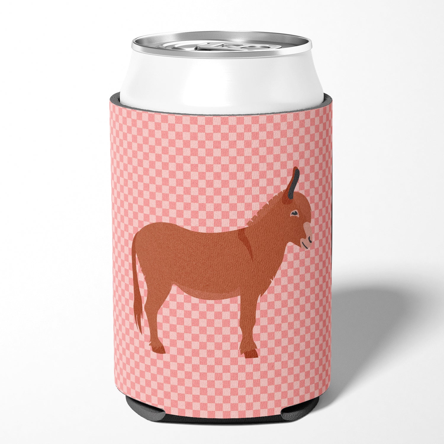 Irish Donkey Pink Check Can or Bottle Hugger Cooler Sleeve for Standard 12 oz Cans, Insulated Foam Beer & Soda Can Hugger Reusable