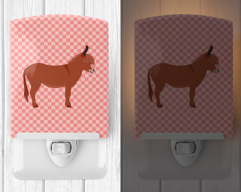 Irish Donkey Pink Check Ceramic Night Light Compact, UL-Certified, Ideal for Bedroom, Bathroom, Nursery, Hallway, Kitchen, 6x4x3, Multicolor