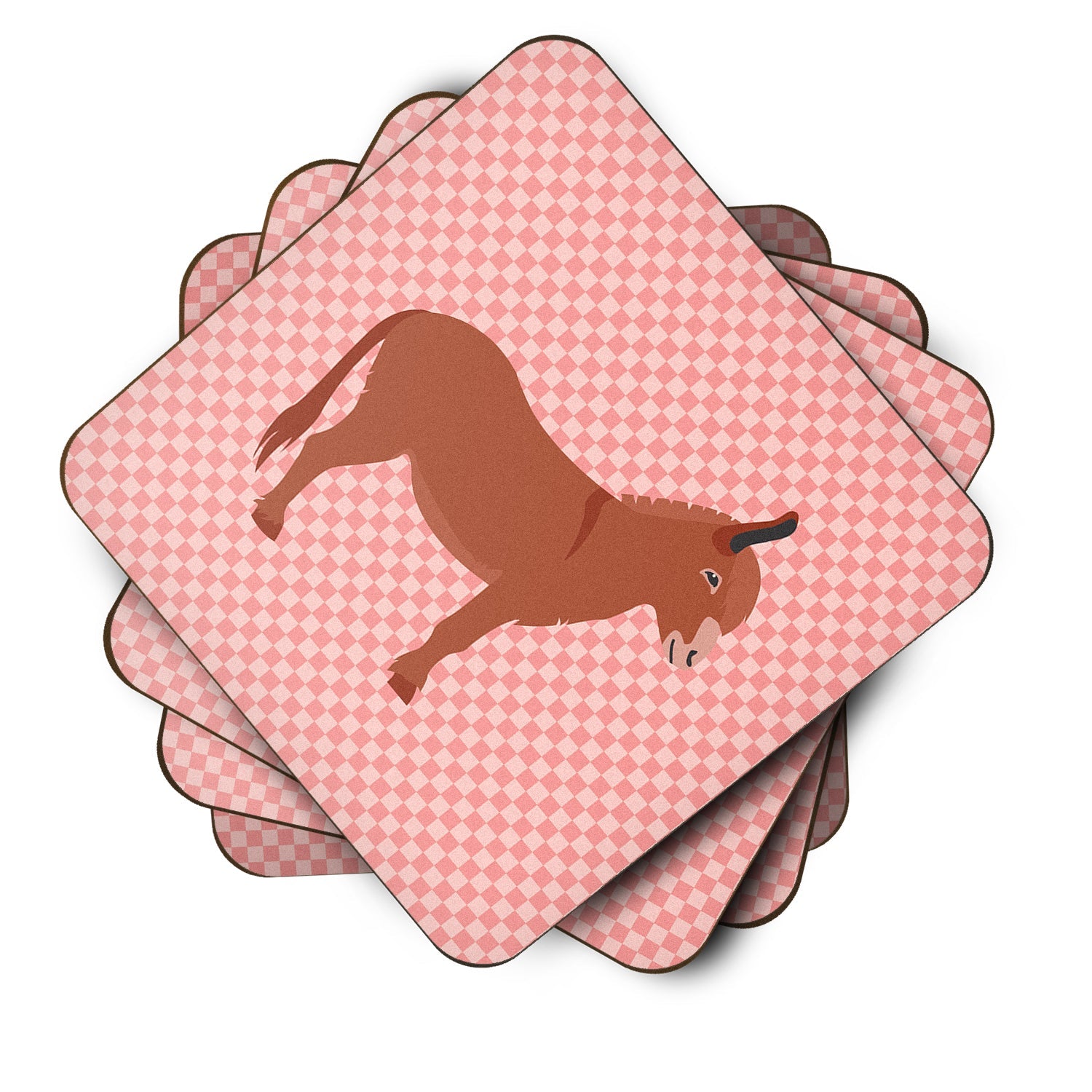 Irish Donkey Pink Check Foam Coasters Set of 4 Cup Coasters for Indoor Outdoor, Tabletop Protection, Anti Slip, Mouse pad Material