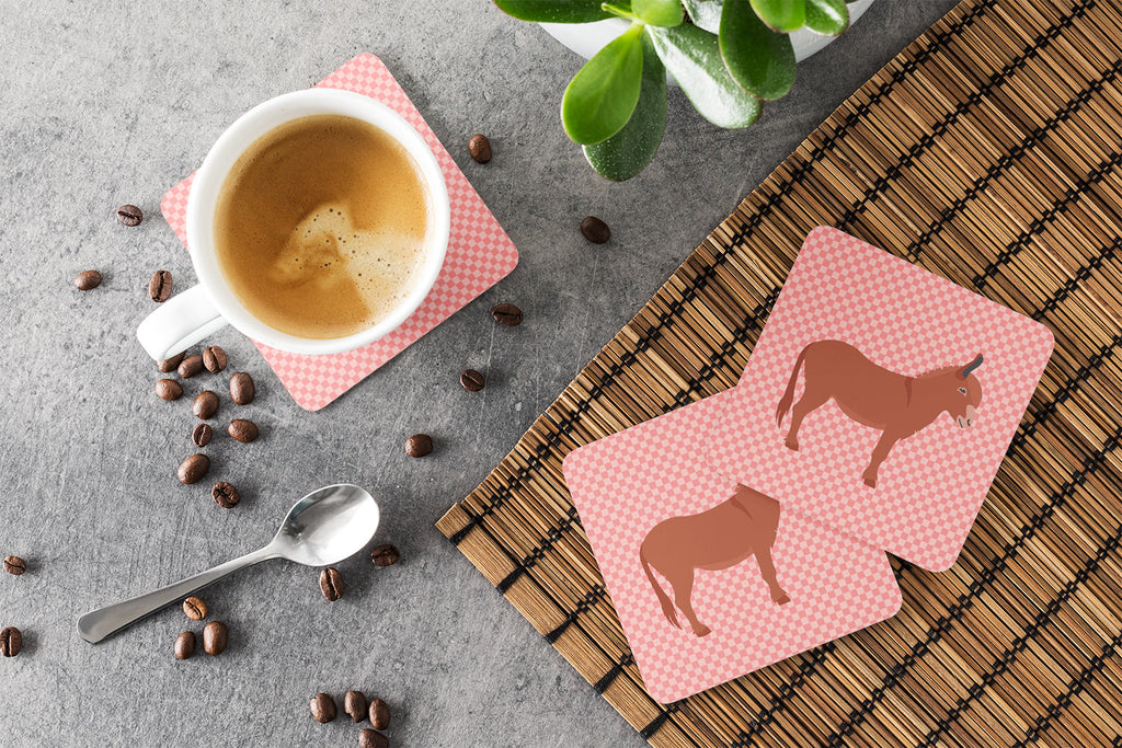 Irish Donkey Pink Check Foam Coasters Set of 4 Cup Coasters for Indoor Outdoor, Tabletop Protection, Anti Slip, Mouse pad Material