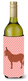 Irish Donkey Pink Check Wine Bottle Hugger Gift Sleeve for Standard 750 ml Bottles, Insulated Reusable Also Fits Mini Shot & Pint Bottles