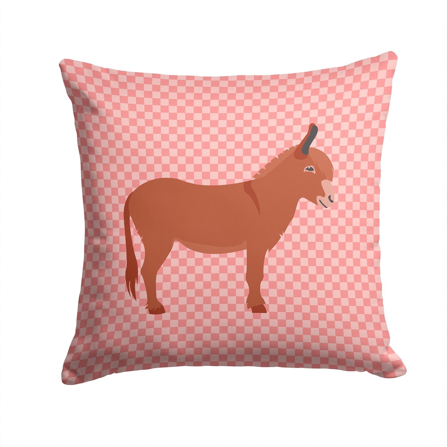Irish Donkey Pink Check Decorative Throw Pillow 14x14 Indoor Outdoor Accent Cushion, Fabric Cover with Insert for Sofa, Bed, Porch & Living Room