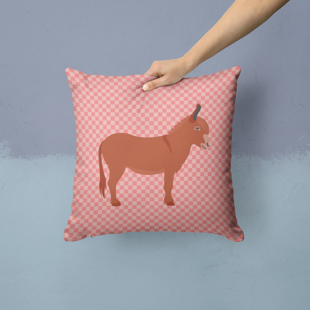 Irish Donkey Pink Check Decorative Throw Pillow 14x14 Indoor Outdoor Accent Cushion, Fabric Cover with Insert for Sofa, Bed, Porch & Living Room