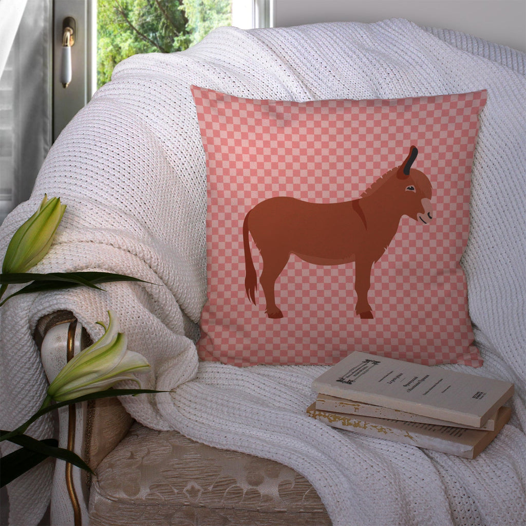 Irish Donkey Pink Check Decorative Throw Pillow 14x14 Indoor Outdoor Accent Cushion, Fabric Cover with Insert for Sofa, Bed, Porch & Living Room
