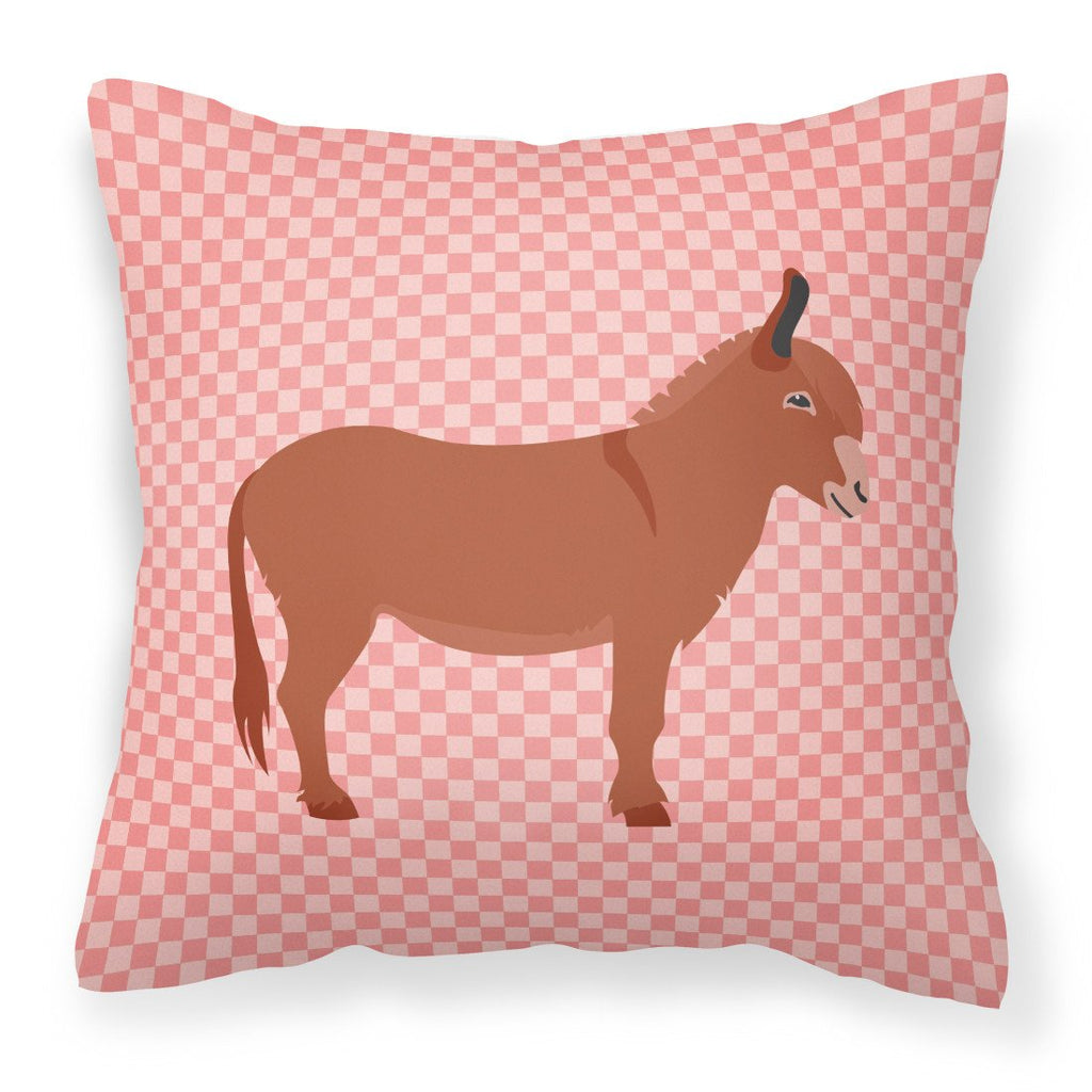 Irish Donkey Pink Check Decorative Throw Pillow 18x18 Indoor Outdoor Accent Cushion, Fabric Cover with Insert for Sofa, Bed, Porch & Living Room