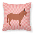 Irish Donkey Pink Check Decorative Throw Pillow 18x18 Indoor Outdoor Accent Cushion, Fabric Cover with Insert for Sofa, Bed, Porch & Living Room