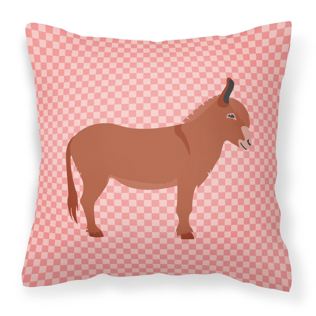 Irish Donkey Pink Check Decorative Throw Pillow 18x18 Indoor Outdoor Accent Cushion, Fabric Cover with Insert for Sofa, Bed, Porch & Living Room