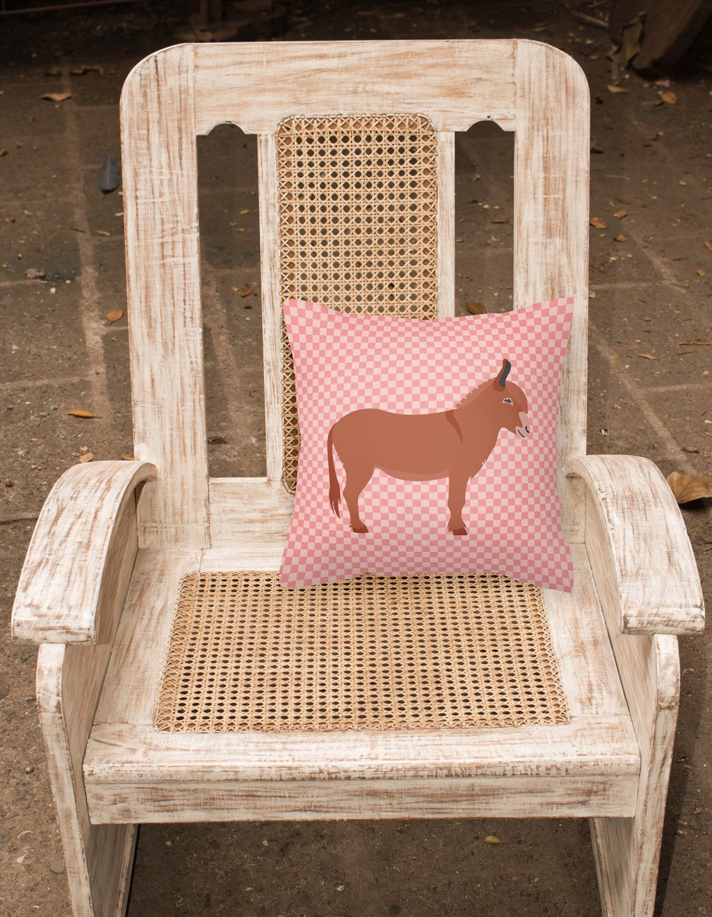 Irish Donkey Pink Check Decorative Throw Pillow 18x18 Indoor Outdoor Accent Cushion, Fabric Cover with Insert for Sofa, Bed, Porch & Living Room
