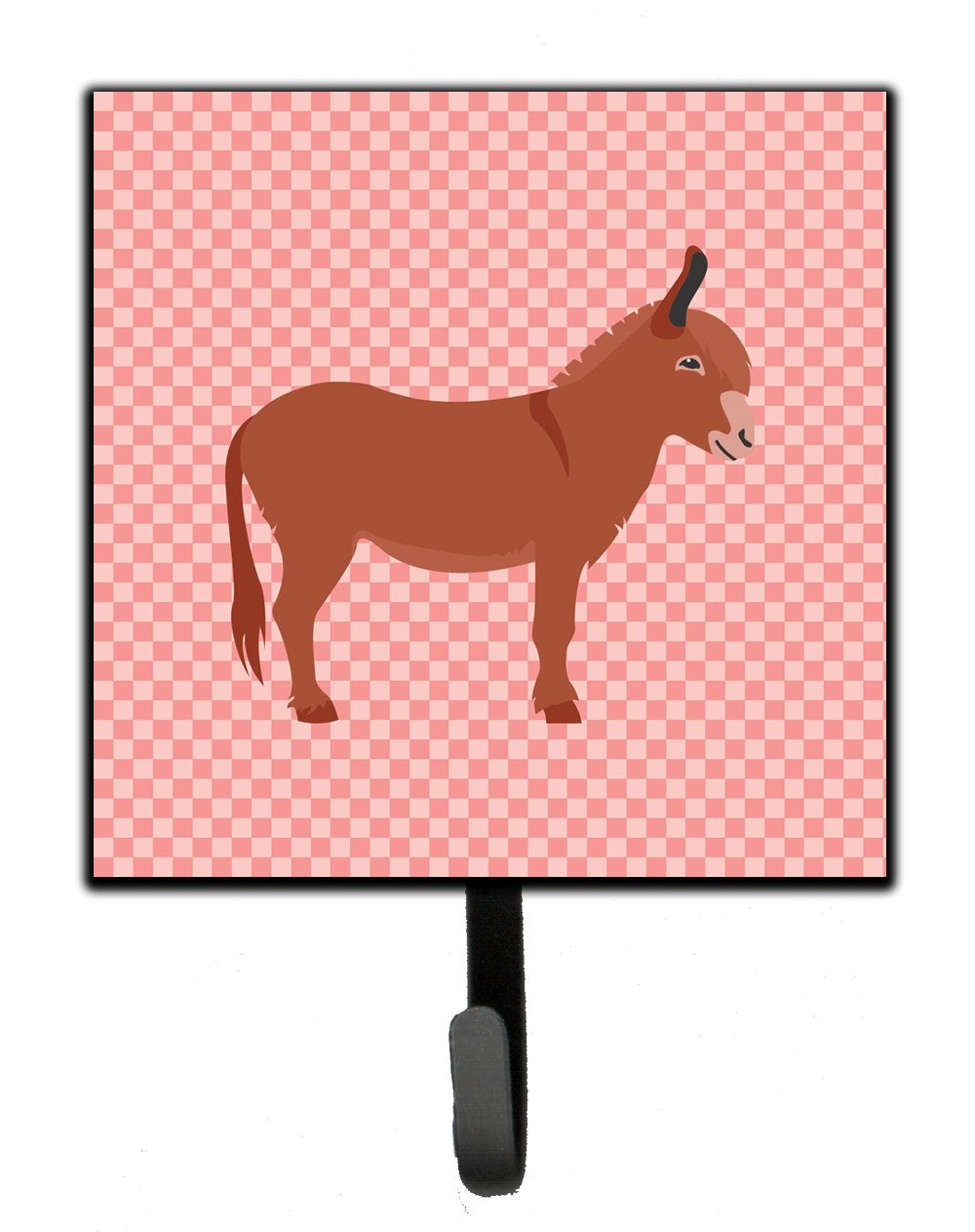 Irish Donkey Pink Check Leash or Key Holder Wall Hooks, Key Hooks Holder, Coat Rack Wall Mount, Coat Hooks, Hooks for Hanging Keys, Towels, Aprons, Leashes