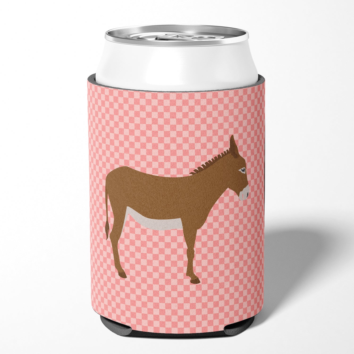 Cotentin Donkey Pink Check Can or Bottle Hugger Cooler Sleeve for Standard 12 oz Cans, Insulated Foam Beer & Soda Can Hugger Reusable