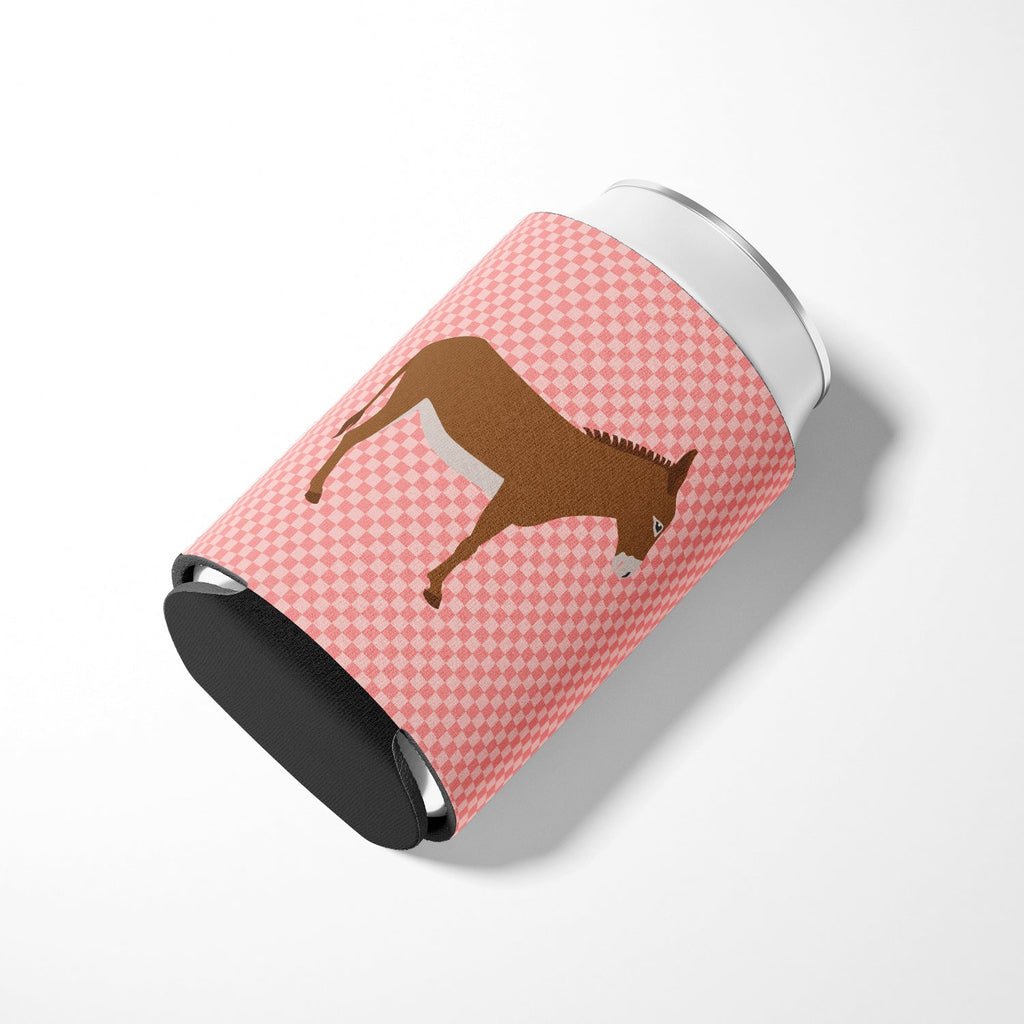 Cotentin Donkey Pink Check Can or Bottle Hugger Cooler Sleeve for Standard 12 oz Cans, Insulated Foam Beer & Soda Can Hugger Reusable