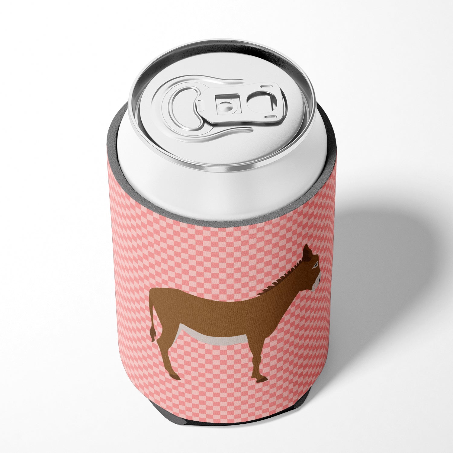 Cotentin Donkey Pink Check Can or Bottle Hugger Cooler Sleeve for Standard 12 oz Cans, Insulated Foam Beer & Soda Can Hugger Reusable