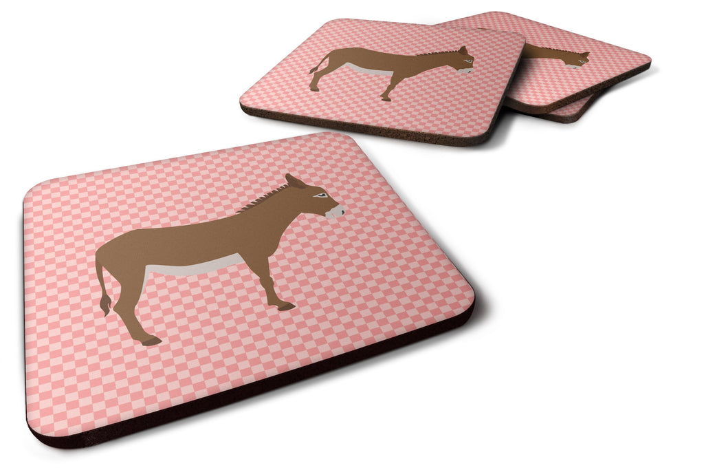 Cotentin Donkey Pink Check Foam Coasters Set of 4 Cup Coasters for Indoor Outdoor, Tabletop Protection, Anti Slip, Mouse pad Material