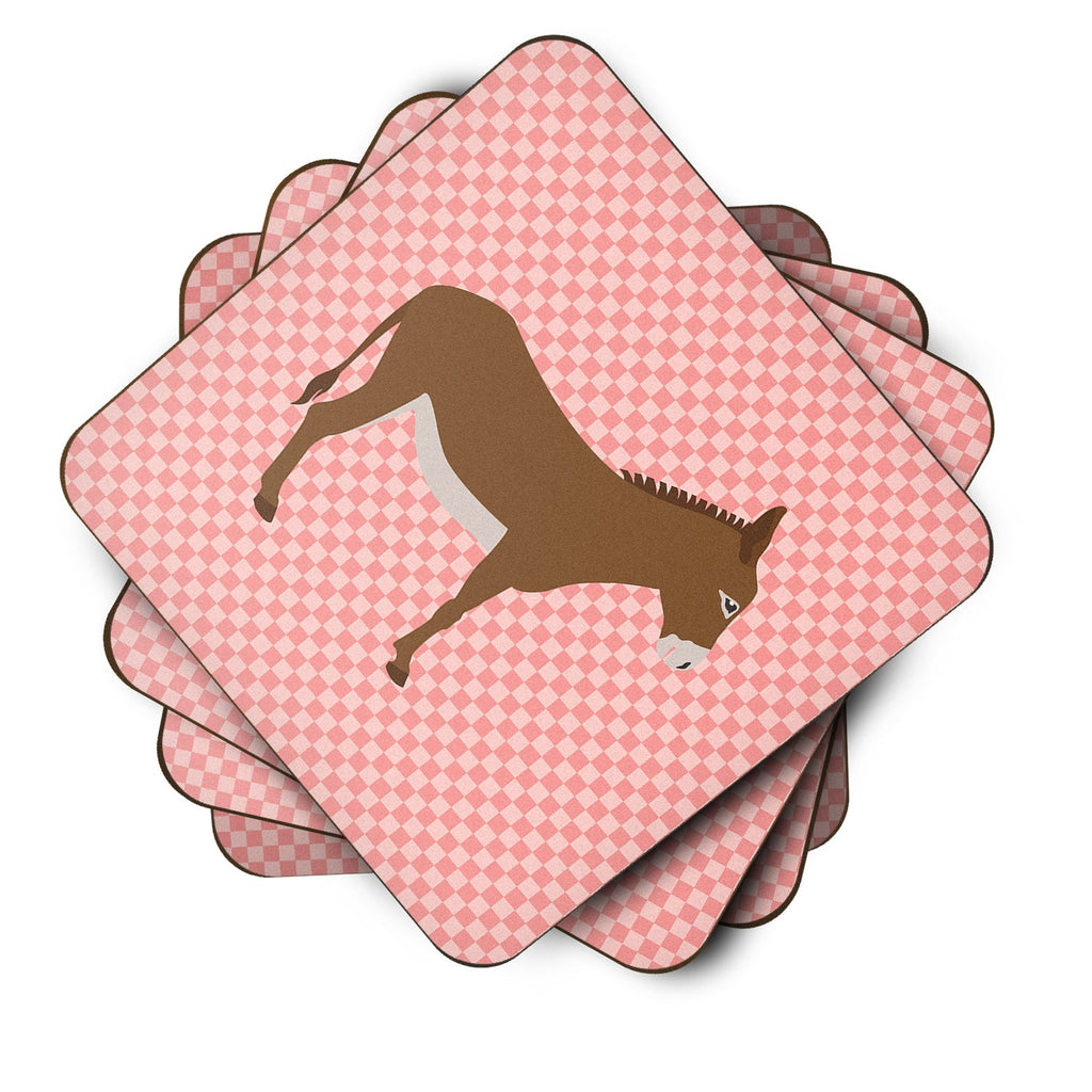 Cotentin Donkey Pink Check Foam Coasters Set of 4 Cup Coasters for Indoor Outdoor, Tabletop Protection, Anti Slip, Mouse pad Material