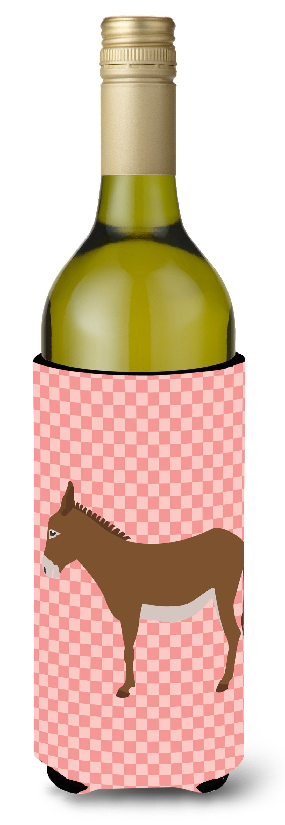 Cotentin Donkey Pink Check Wine Bottle Hugger Gift Sleeve for Standard 750 ml Bottles, Insulated Reusable Also Fits Mini Shot & Pint Bottles