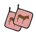 Cotentin Donkey Pink Check Pot Holder Set of 2 Heat Resistant Quilted Hot Pads 7.5 x 7.5 Inch, Insulated Kitchen Trivets for Cooking & Baking