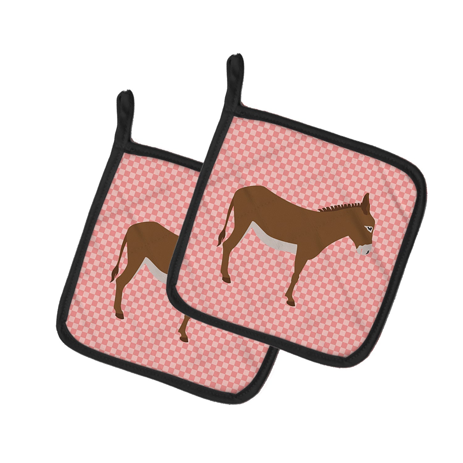 Cotentin Donkey Pink Check Pot Holder Set of 2 Heat Resistant Quilted Hot Pads 7.5 x 7.5 Inch, Insulated Kitchen Trivets for Cooking & Baking