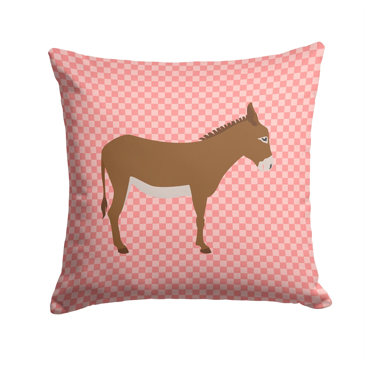 Cotentin Donkey Pink Check Decorative Throw Pillow 14x14 Indoor Outdoor Accent Cushion, Fabric Cover with Insert for Sofa, Bed, Porch & Living Room
