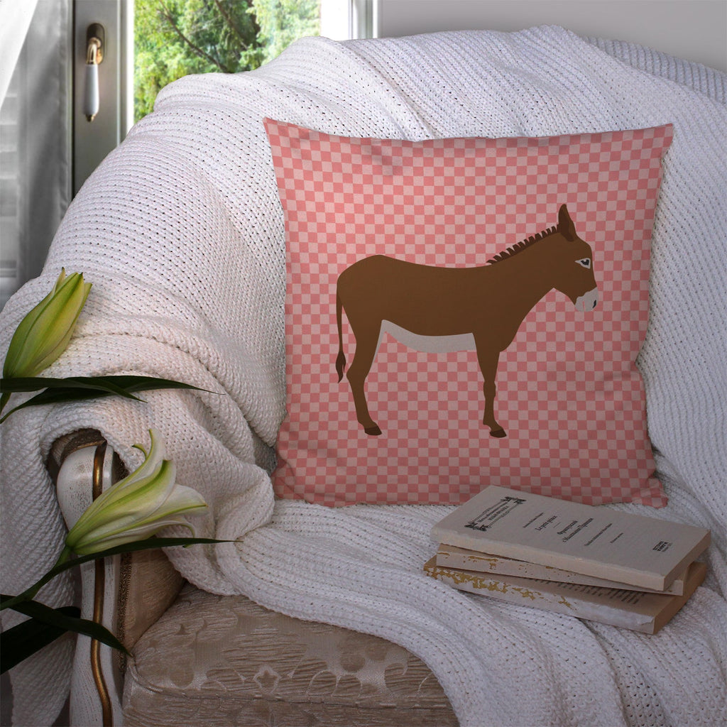 Cotentin Donkey Pink Check Decorative Throw Pillow 14x14 Indoor Outdoor Accent Cushion, Fabric Cover with Insert for Sofa, Bed, Porch & Living Room