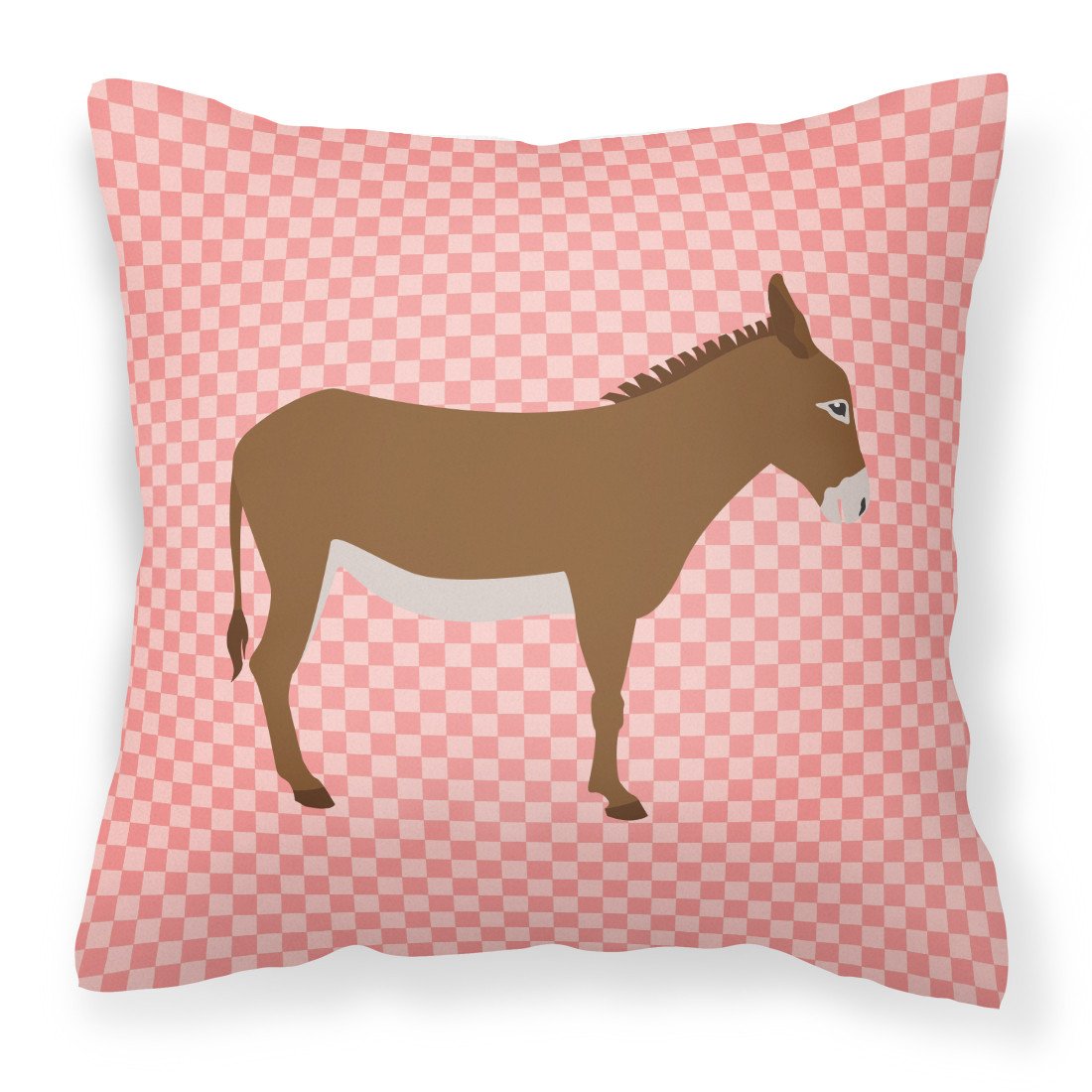 Cotentin Donkey Pink Check Decorative Throw Pillow 18x18 Indoor Outdoor Accent Cushion, Fabric Cover with Insert for Sofa, Bed, Porch & Living Room