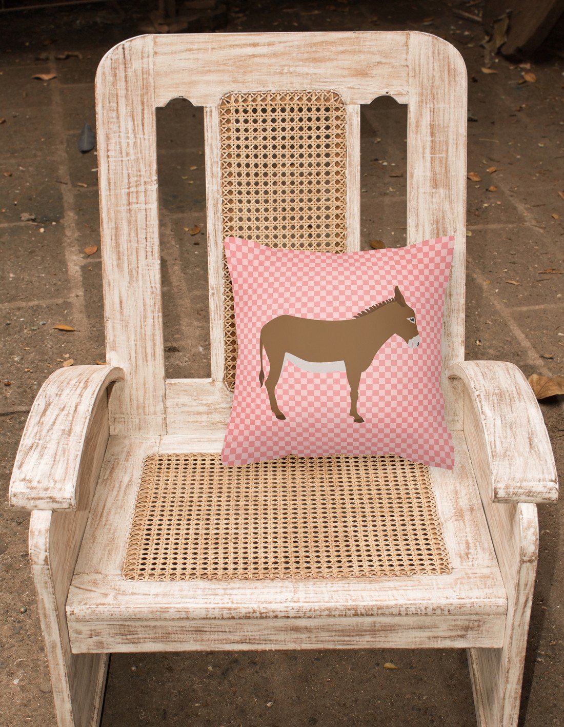 Cotentin Donkey Pink Check Decorative Throw Pillow 18x18 Indoor Outdoor Accent Cushion, Fabric Cover with Insert for Sofa, Bed, Porch & Living Room