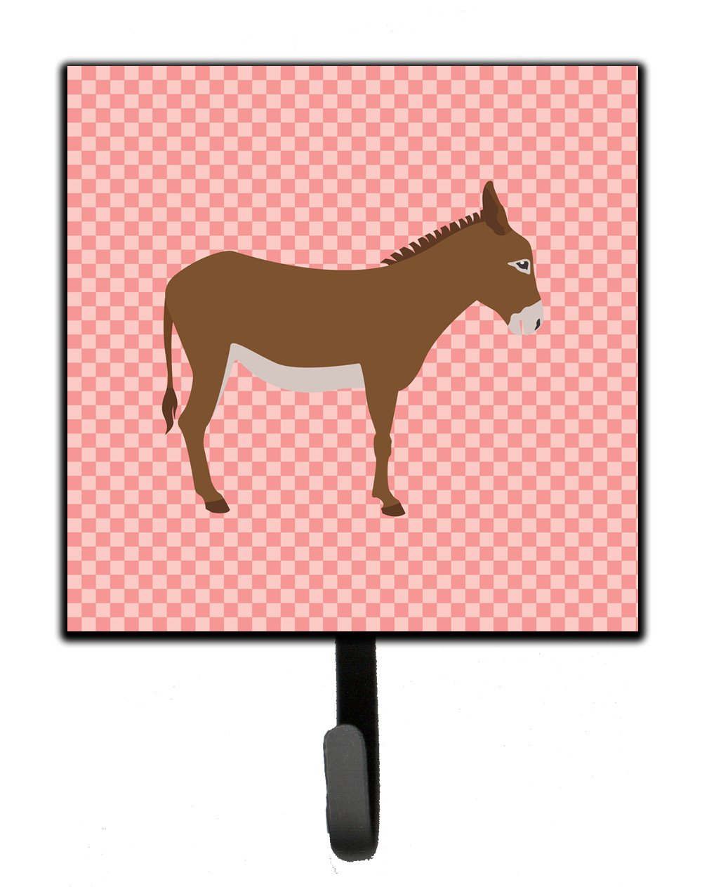 Cotentin Donkey Pink Check Leash or Key Holder Wall Hooks, Key Hooks Holder, Coat Rack Wall Mount, Coat Hooks, Hooks for Hanging Keys, Towels, Aprons, Leashes