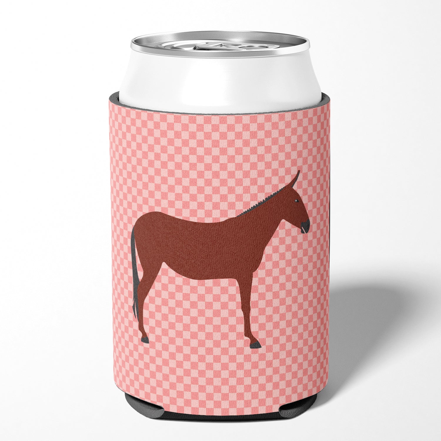 Hinny Horse Donkey Pink Check Can or Bottle Hugger Cooler Sleeve for Standard 12 oz Cans, Insulated Foam Beer & Soda Can Hugger Reusable