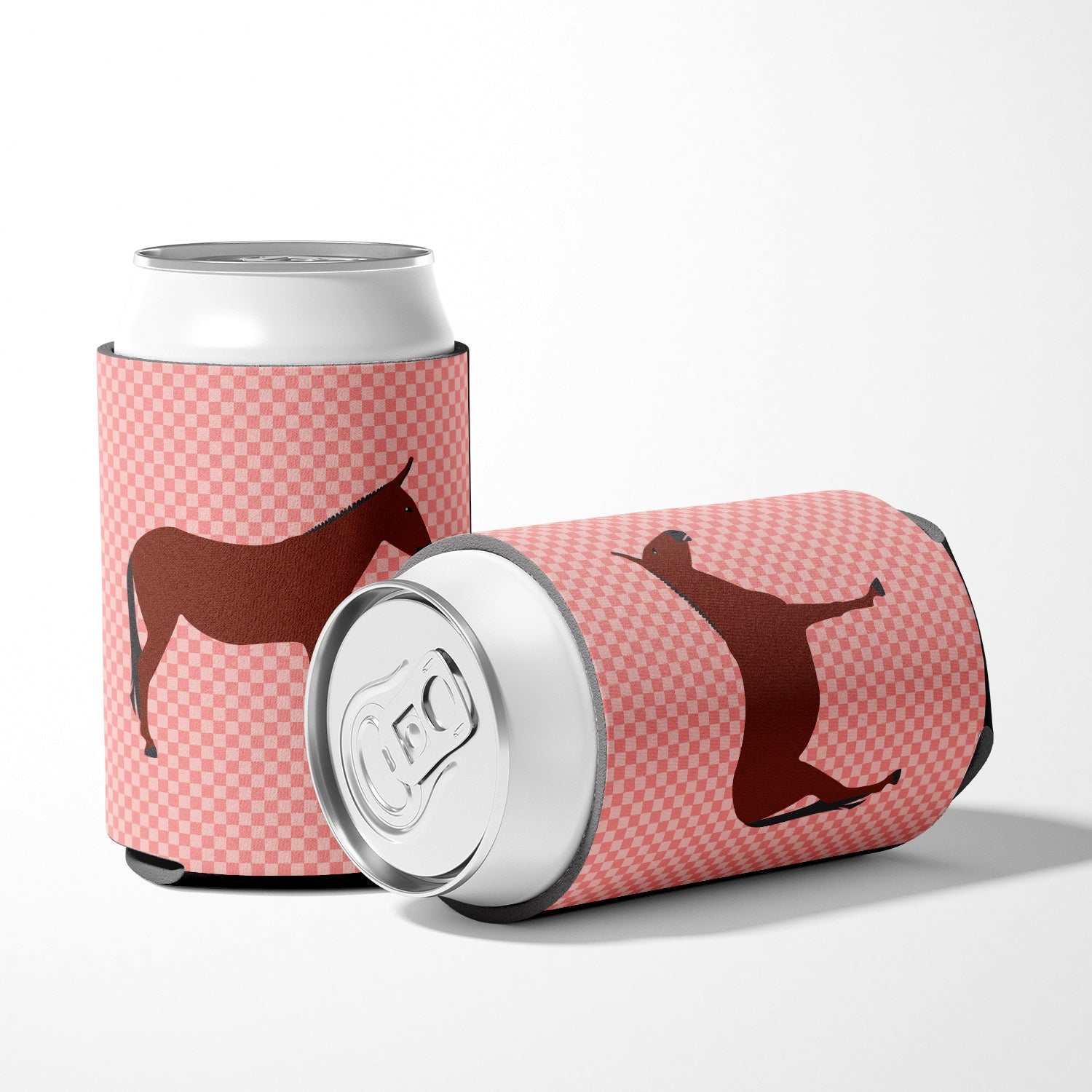 Hinny Horse Donkey Pink Check Can or Bottle Hugger Cooler Sleeve for Standard 12 oz Cans, Insulated Foam Beer & Soda Can Hugger Reusable