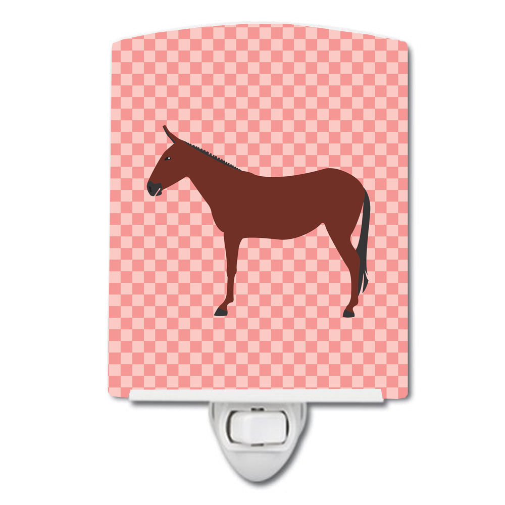 Hinny Horse Donkey Pink Check Ceramic Night Light Compact, UL-Certified, Ideal for Bedroom, Bathroom, Nursery, Hallway, Kitchen, 6x4x3, Multicolor