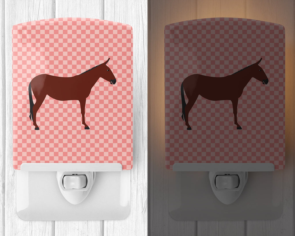 Hinny Horse Donkey Pink Check Ceramic Night Light Compact, UL-Certified, Ideal for Bedroom, Bathroom, Nursery, Hallway, Kitchen, 6x4x3, Multicolor