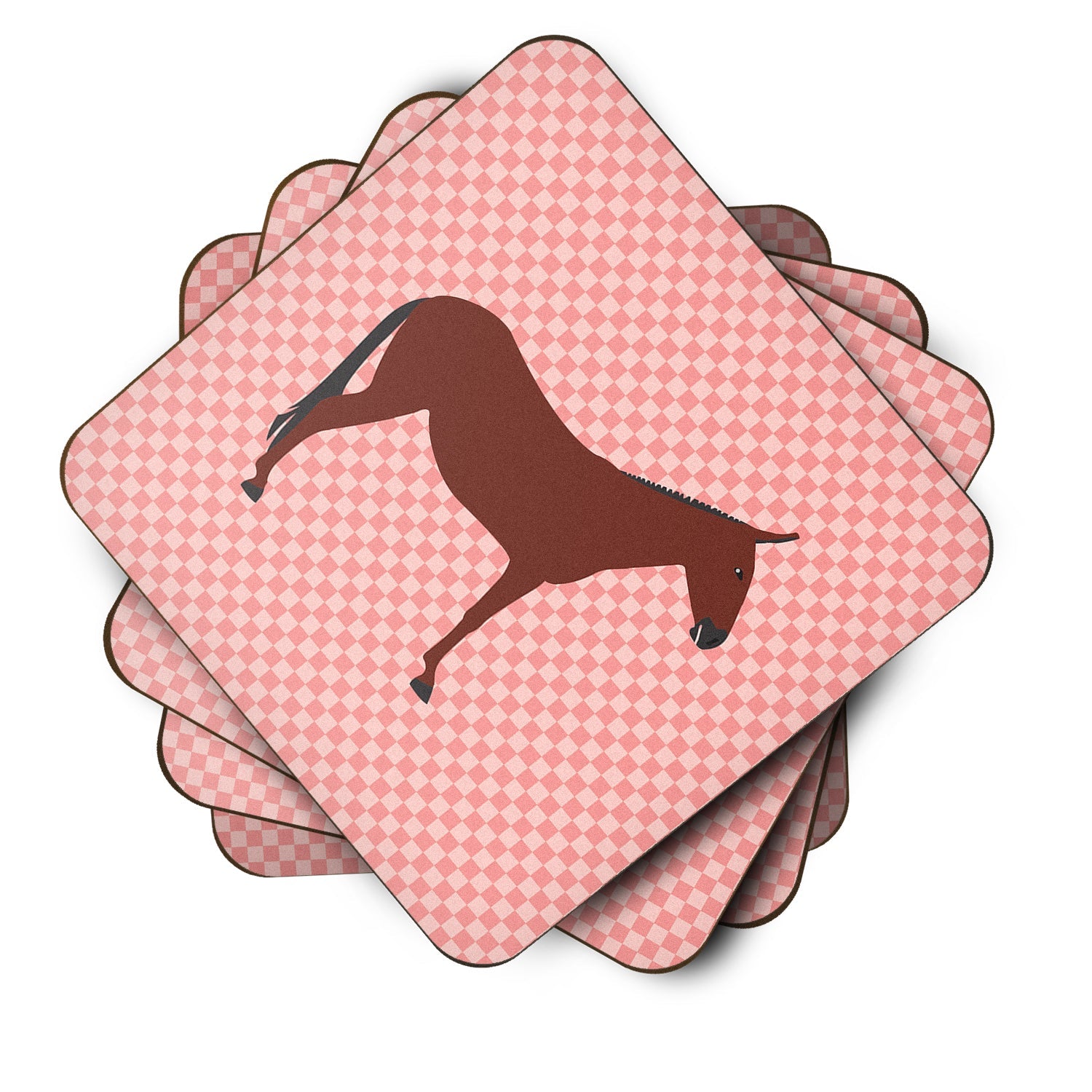 Hinny Horse Donkey Pink Check Foam Coasters Set of 4 Cup Coasters for Indoor Outdoor, Tabletop Protection, Anti Slip, Mouse pad Material