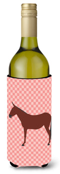 Hinny Horse Donkey Pink Check Wine Bottle Hugger Gift Sleeve for Standard 750 ml Bottles, Insulated Reusable Also Fits Mini Shot & Pint Bottles