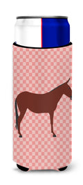 Hinny Horse Donkey Pink Check Slim Can Hugger , Insulated Foam Hugger for 12 oz Slim Cans, Beer Bottles & Water Bottles, Printed in USA