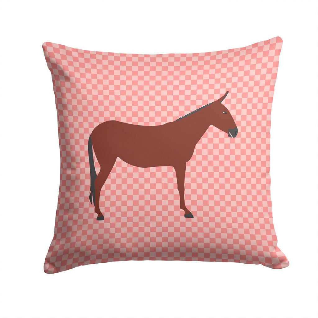 Hinny Horse Donkey Pink Check Decorative Throw Pillow 14x14 Indoor Outdoor Accent Cushion, Fabric Cover with Insert for Sofa, Bed, Porch & Living Room