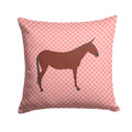 Hinny Horse Donkey Pink Check Decorative Throw Pillow 14x14 Indoor Outdoor Accent Cushion, Fabric Cover with Insert for Sofa, Bed, Porch & Living Room