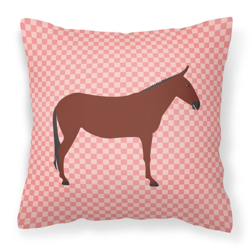 Hinny Horse Donkey Pink Check Decorative Throw Pillow 18x18 Indoor Outdoor Accent Cushion, Fabric Cover with Insert for Sofa, Bed, Porch & Living Room
