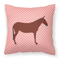 Hinny Horse Donkey Pink Check Decorative Throw Pillow 18x18 Indoor Outdoor Accent Cushion, Fabric Cover with Insert for Sofa, Bed, Porch & Living Room