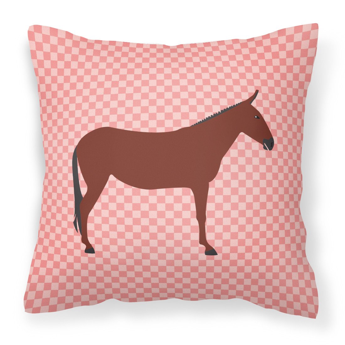 Hinny Horse Donkey Pink Check Decorative Throw Pillow 18x18 Indoor Outdoor Accent Cushion, Fabric Cover with Insert for Sofa, Bed, Porch & Living Room