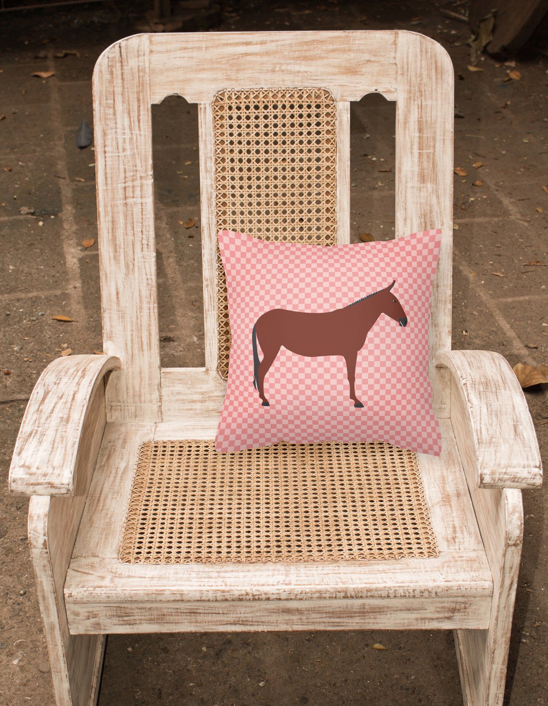 Hinny Horse Donkey Pink Check Decorative Throw Pillow 18x18 Indoor Outdoor Accent Cushion, Fabric Cover with Insert for Sofa, Bed, Porch & Living Room