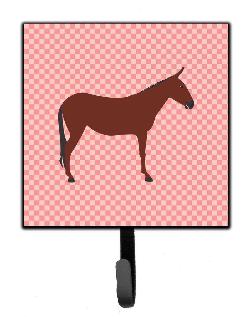 Hinny Horse Donkey Pink Check Leash or Key Holder Wall Hooks, Key Hooks Holder, Coat Rack Wall Mount, Coat Hooks, Hooks for Hanging Keys, Towels, Aprons, Leashes
