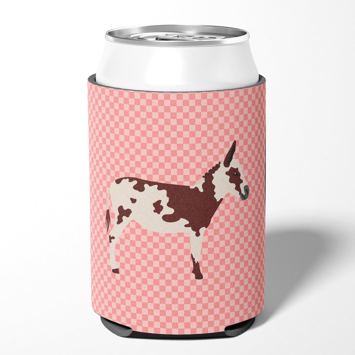 American Spotted Donkey Pink Check Can or Bottle Hugger Cooler Sleeve for Standard 12 oz Cans, Insulated Foam Beer & Soda Can Hugger Reusable