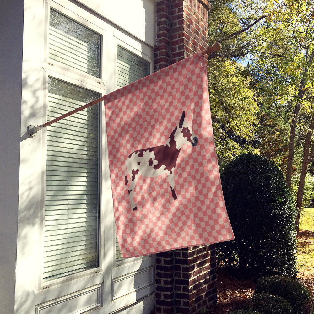 American Spotted Donkey Pink Check House Flag 28x40 Porch Sleeve Pole Decorative Outside Yard Banner Artwork Wall Hanging, Polyester