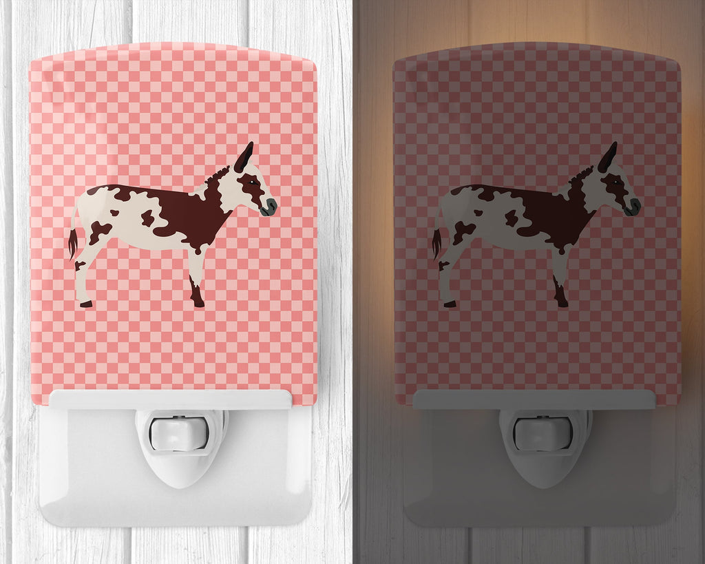 American Spotted Donkey Pink Check Ceramic Night Light Compact, UL-Certified, Ideal for Bedroom, Bathroom, Nursery, Hallway, Kitchen, 6x4x3, Multicolor