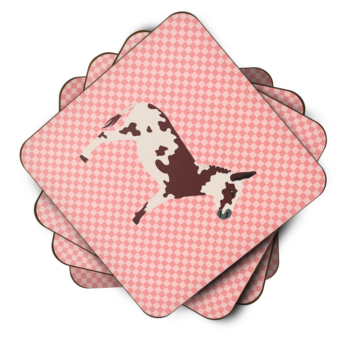 American Spotted Donkey Pink Check Foam Coasters Set of 4 Cup Coasters for Indoor Outdoor, Tabletop Protection, Anti Slip, Mouse pad Material
