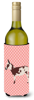 American Spotted Donkey Pink Check Wine Bottle Hugger Gift Sleeve for Standard 750 ml Bottles, Insulated Reusable Also Fits Mini Shot & Pint Bottles