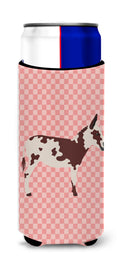 American Spotted Donkey Pink Check Slim Can Hugger , Insulated Foam Hugger for 12 oz Slim Cans, Beer Bottles & Water Bottles, Printed in USA