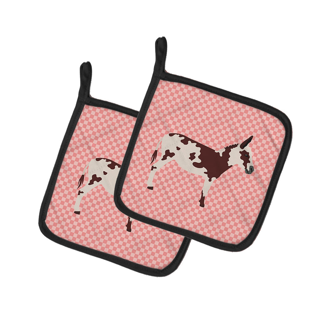 American Spotted Donkey Pink Check Pot Holder Set of 2 Heat Resistant Quilted Hot Pads 7.5 x 7.5 Inch, Insulated Kitchen Trivets for Cooking & Baking