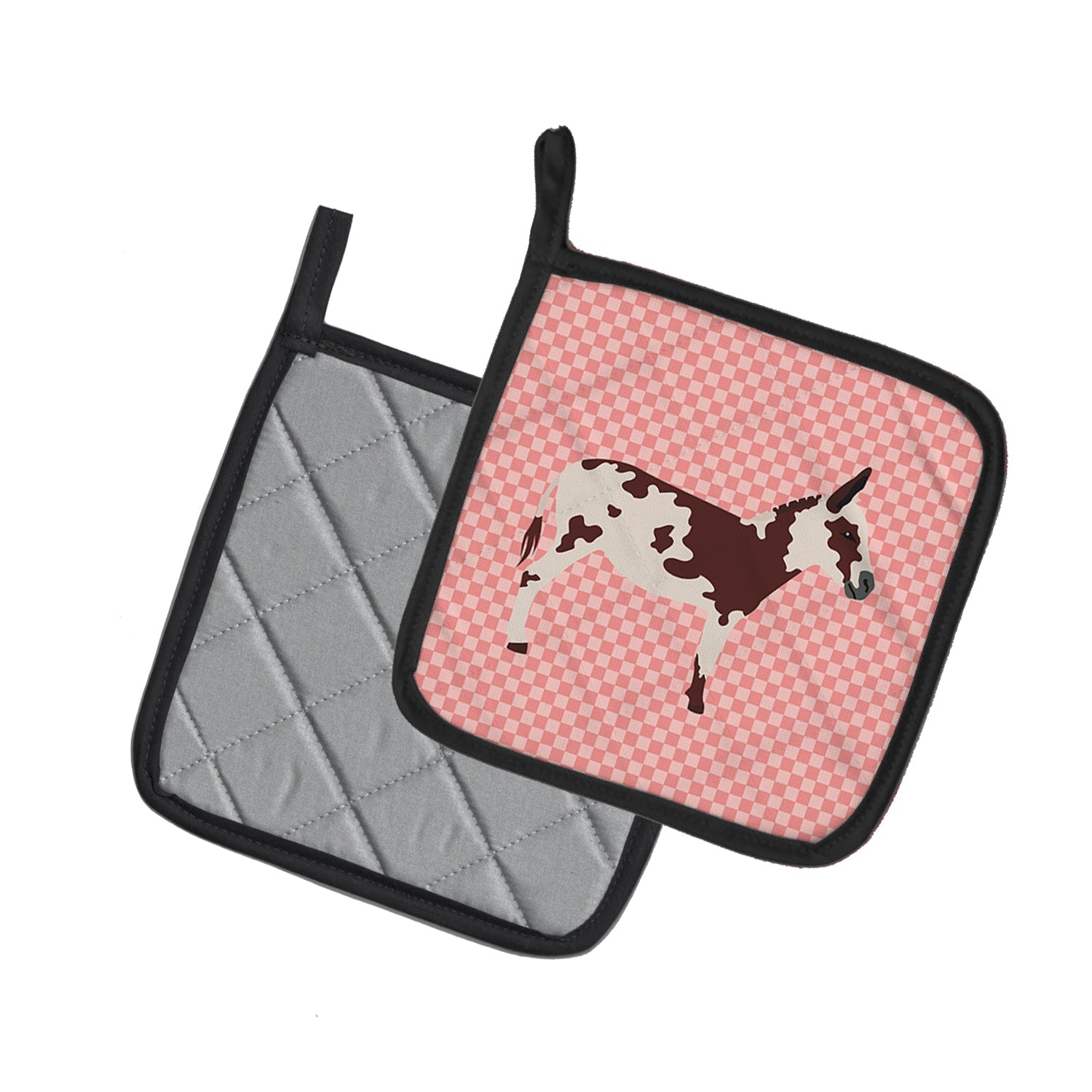 American Spotted Donkey Pink Check Pot Holder Set of 2 Heat Resistant Quilted Hot Pads 7.5 x 7.5 Inch, Insulated Kitchen Trivets for Cooking & Baking