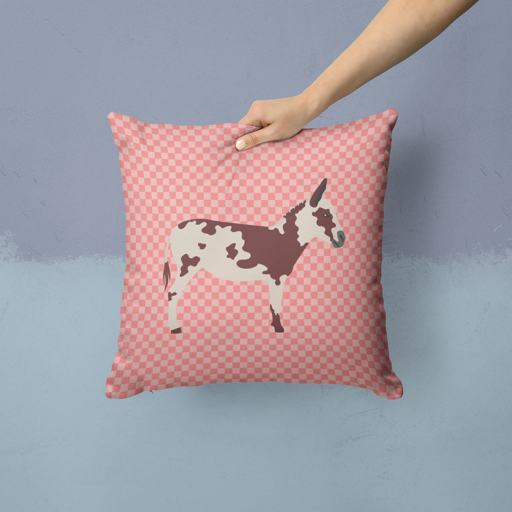 American Spotted Donkey Pink Check Decorative Throw Pillow 14x14 Indoor Outdoor Accent Cushion, Fabric Cover with Insert for Sofa, Bed, Porch & Living Room