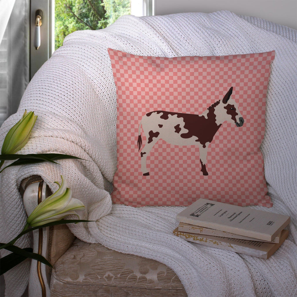 American Spotted Donkey Pink Check Decorative Throw Pillow 14x14 Indoor Outdoor Accent Cushion, Fabric Cover with Insert for Sofa, Bed, Porch & Living Room